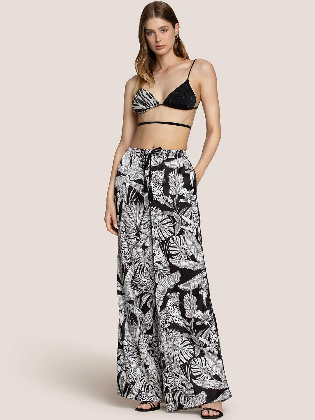 4Giveness Black & White pantalone nero a palazzo 4813 NERO 4GIVENESS 