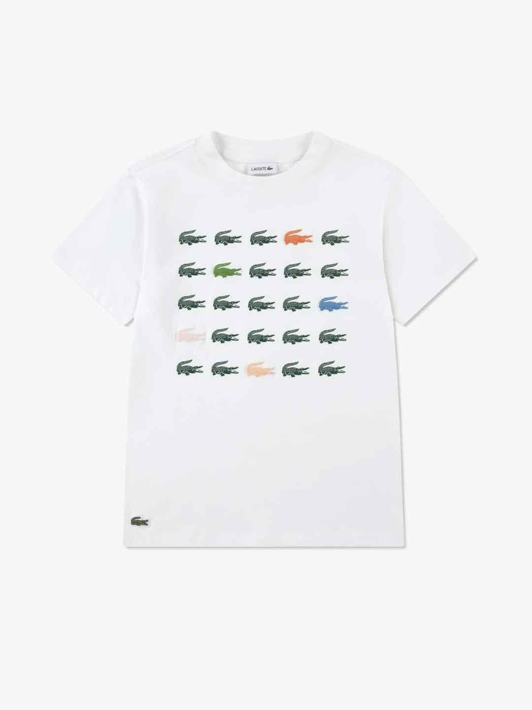 Lacoste t-shirt kids bianco con logo multicolor 947587 W8L BIANCO LACOSTE 