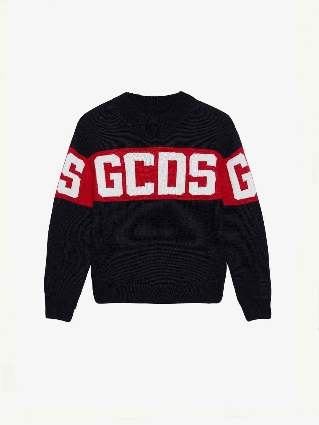 GCDS maglione kids nero con banda logo B2KU1526BA7 NERO GCDS 