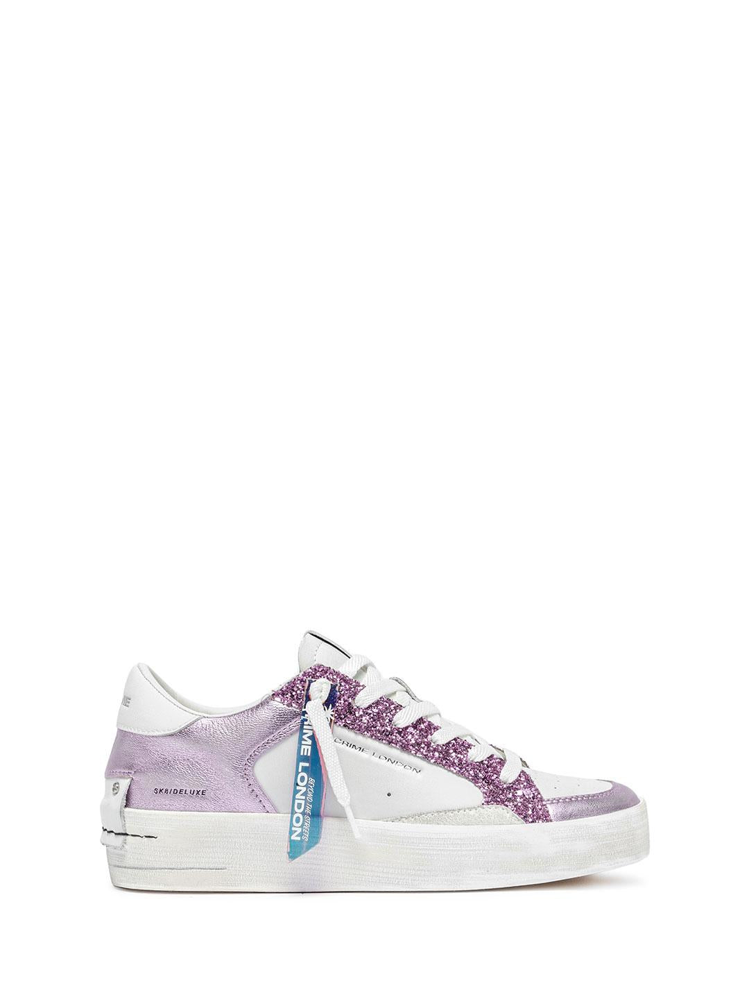Crime SK8 Deluxe Wedge sneakers bianco con glitter viola 20133 BIANCO CRIME 