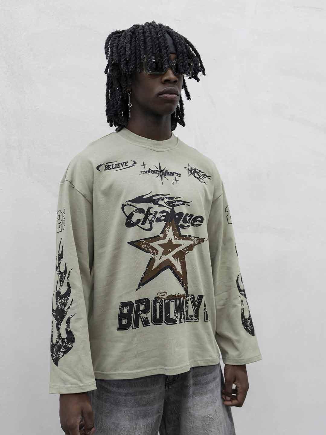 Present Day t-shirt verde grafica Brooklyn PRS074 VERDE PRESENT DAY 