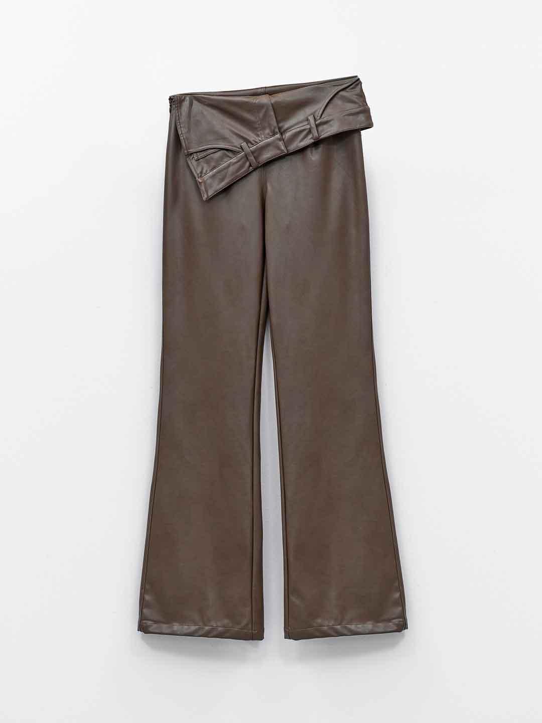 Eleh pantalone marrone in pelle con risvolto 133 MARRONE ELEH 