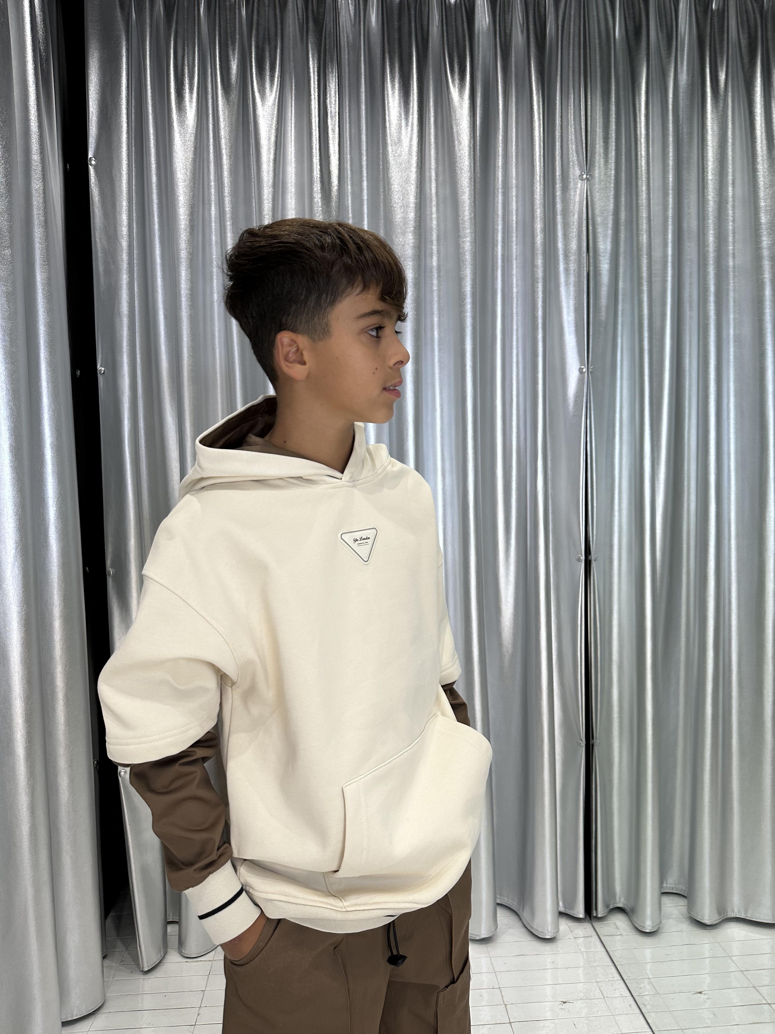 Yes London felpa kids panna con cappuccio JR5063 PANNA YES LONDON