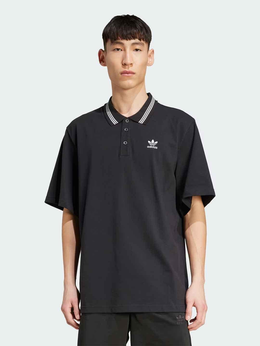 Adidas Adicolor polo nero con colletto a righe JW5897 NERO ADIDAS 