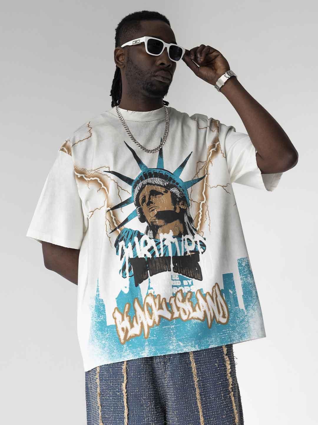 Black Island t-shirt bianco stampa statua della libertà ADA2020 BIANCO BLACK ISLAND 
