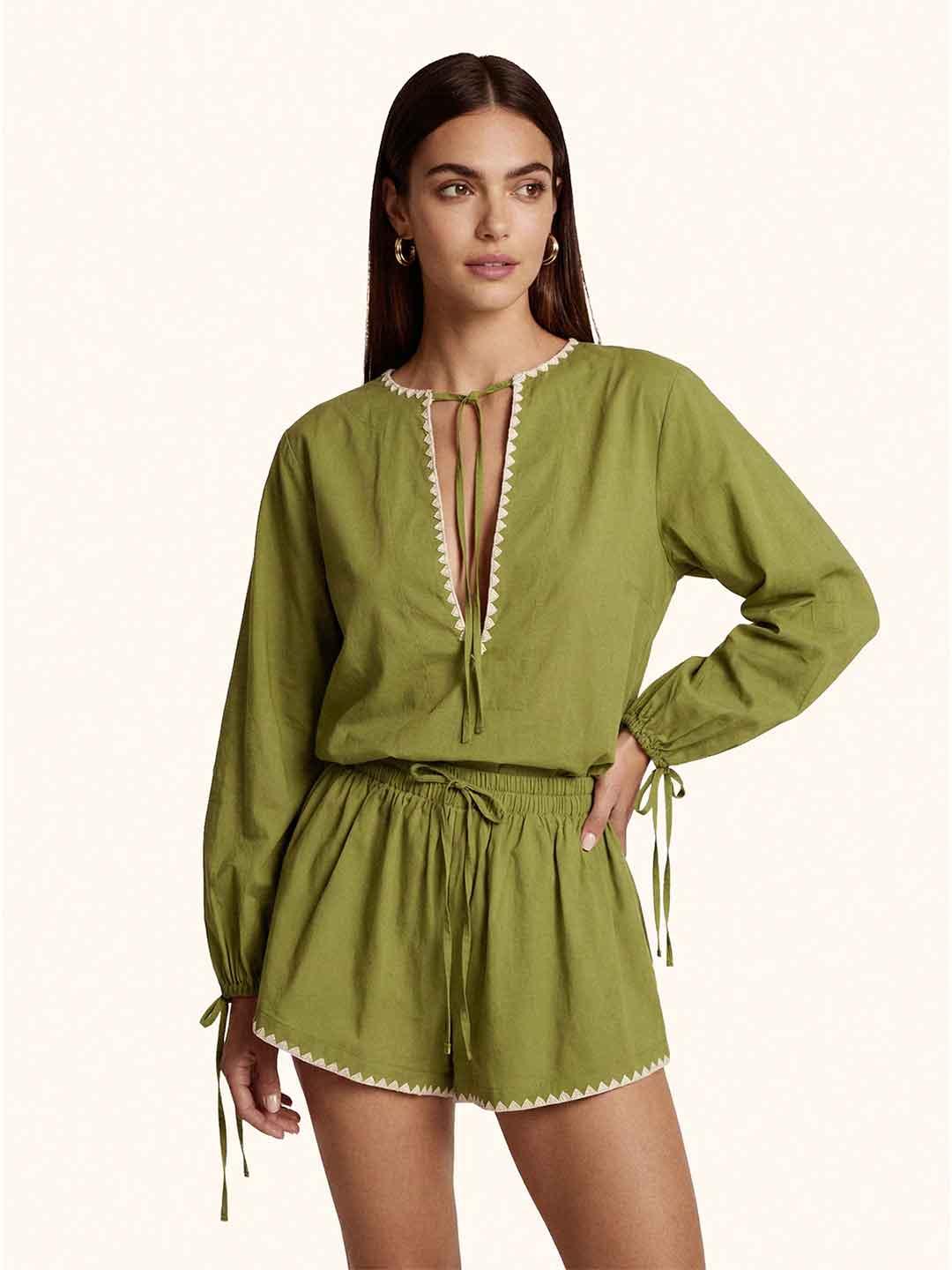 Me Fui camicia verde con ricami MF26-SW0217MG VERDE ME FUI 