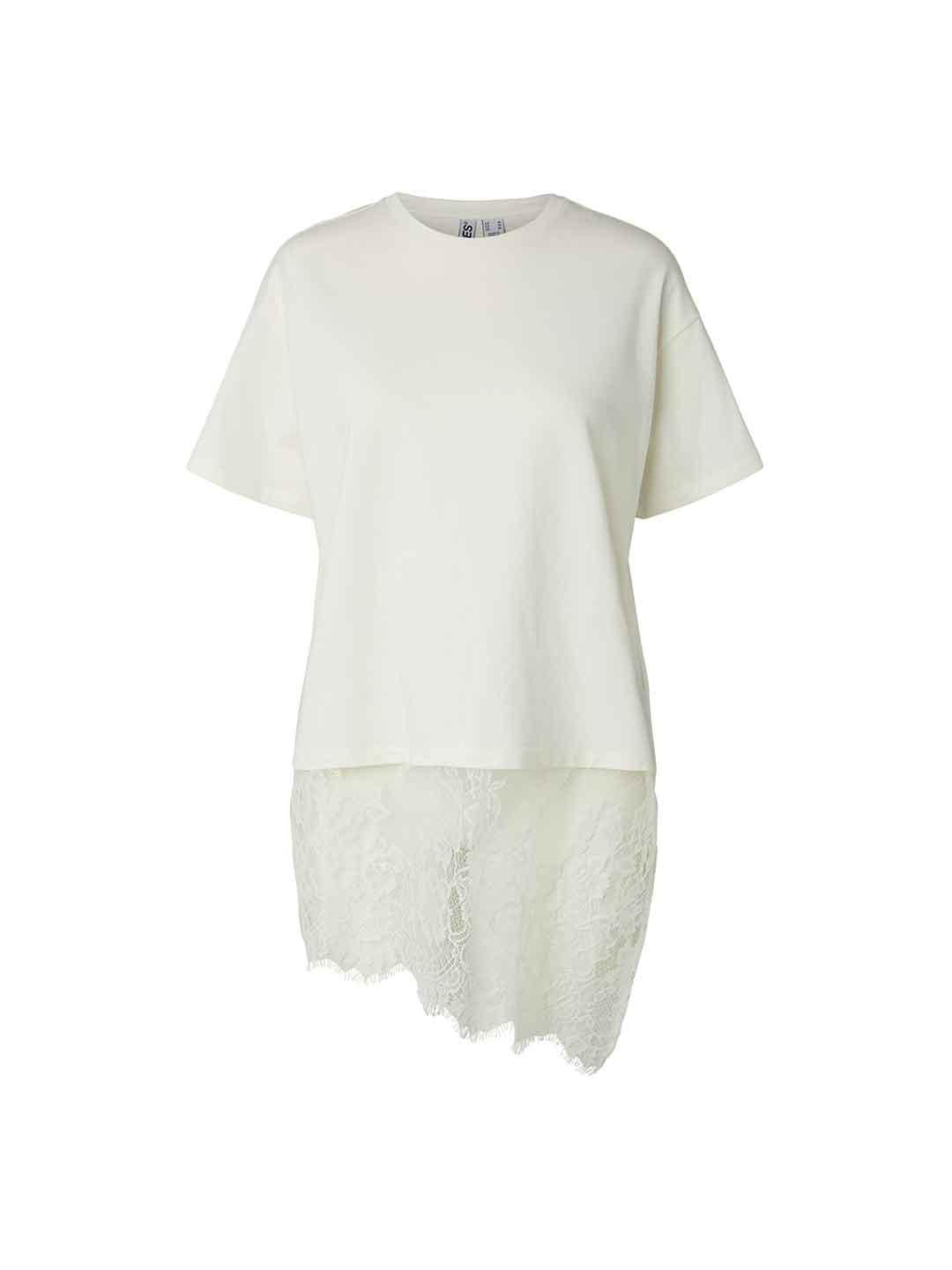 Pieces t-shirt panna con orlo asimmetrico in pizzo 17169693 PANNA PIECES 