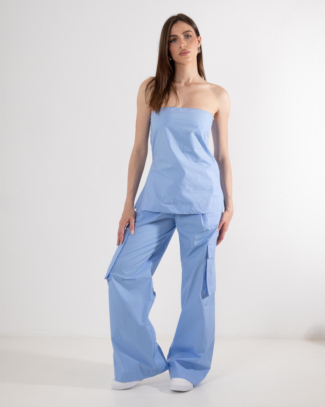 Kostumn top azzurro a fascia con spacco laterale KE24179 AZZURRO KOSTUMN 