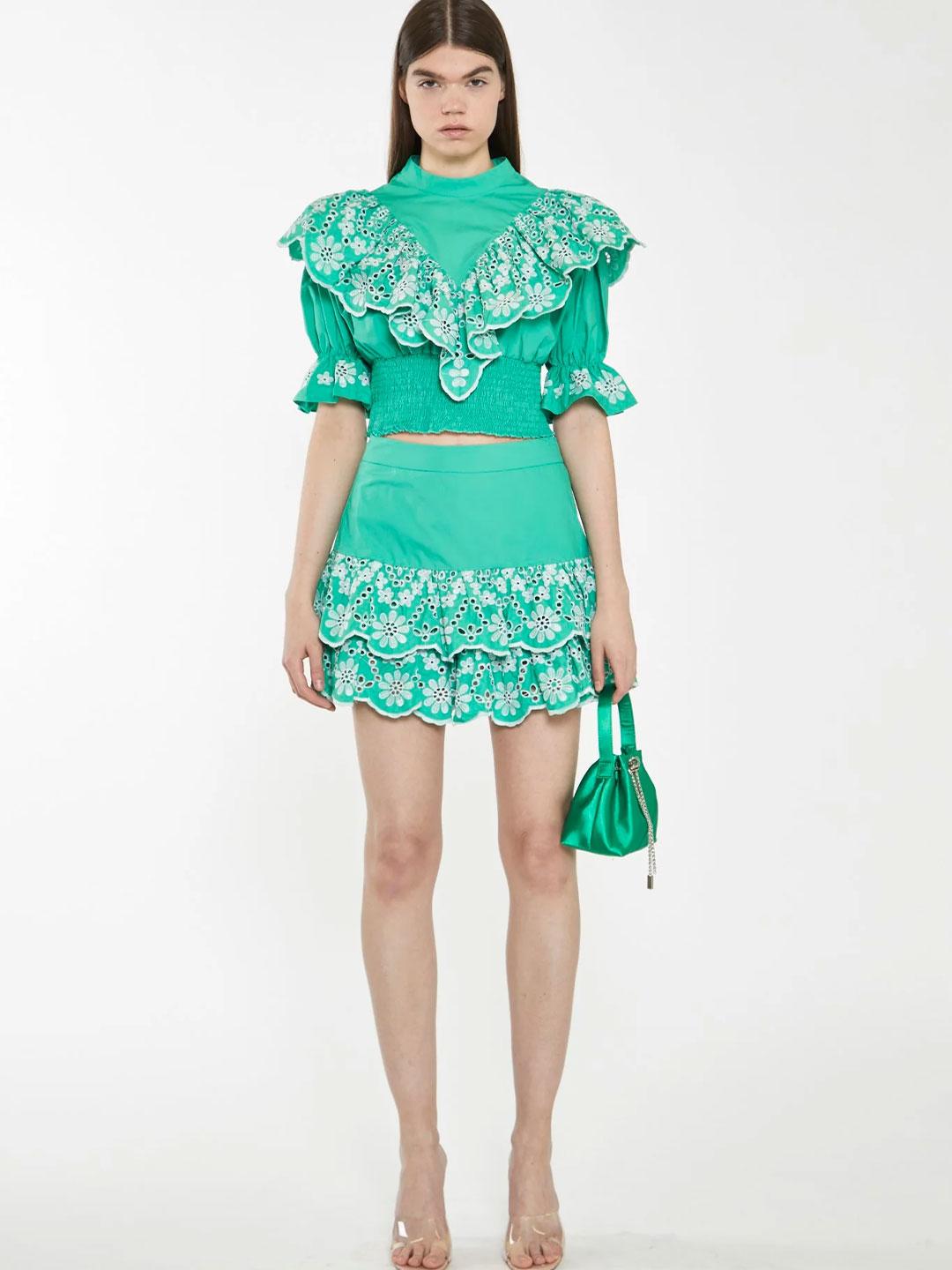 Glamorous minigonna con volant in pizzo verde CK6988 VERDE GLAMOROUS 