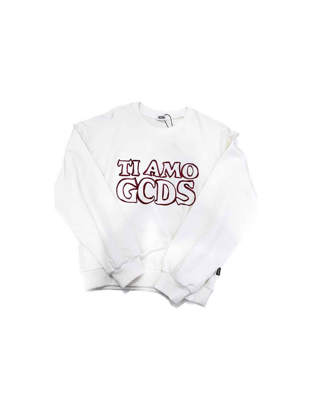 GCDS felpa kids bianco girocollo con logo glitter B2KW1532BA5 BIANCO GCDS 