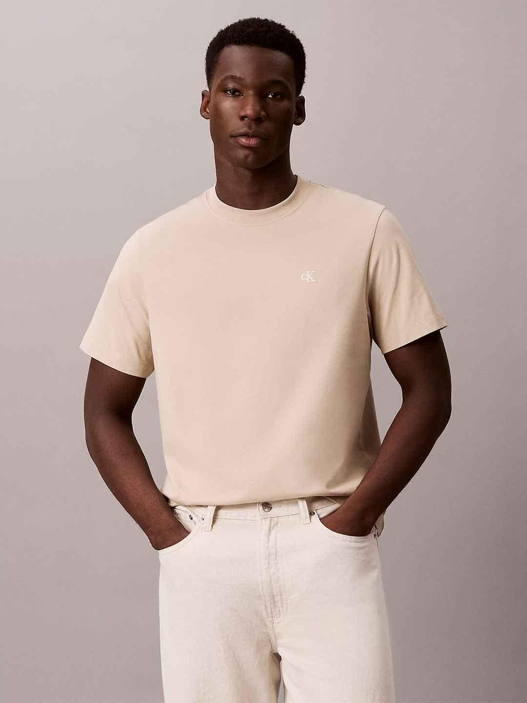 Calvin Klein t-shirt beige logo bianco laterale LV04RC275G BEIGE CALVIN KLEIN 