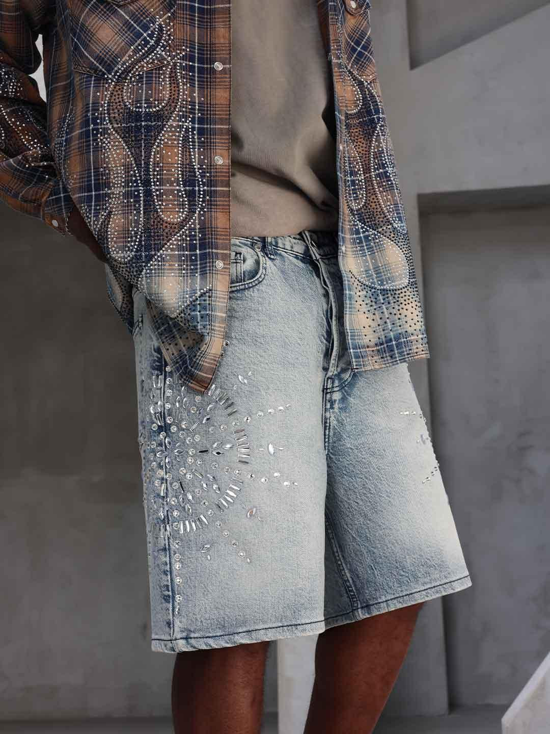 Black Island bermuda in jeans chiaro con strass 6838 JEANS BLACK ISLAND 