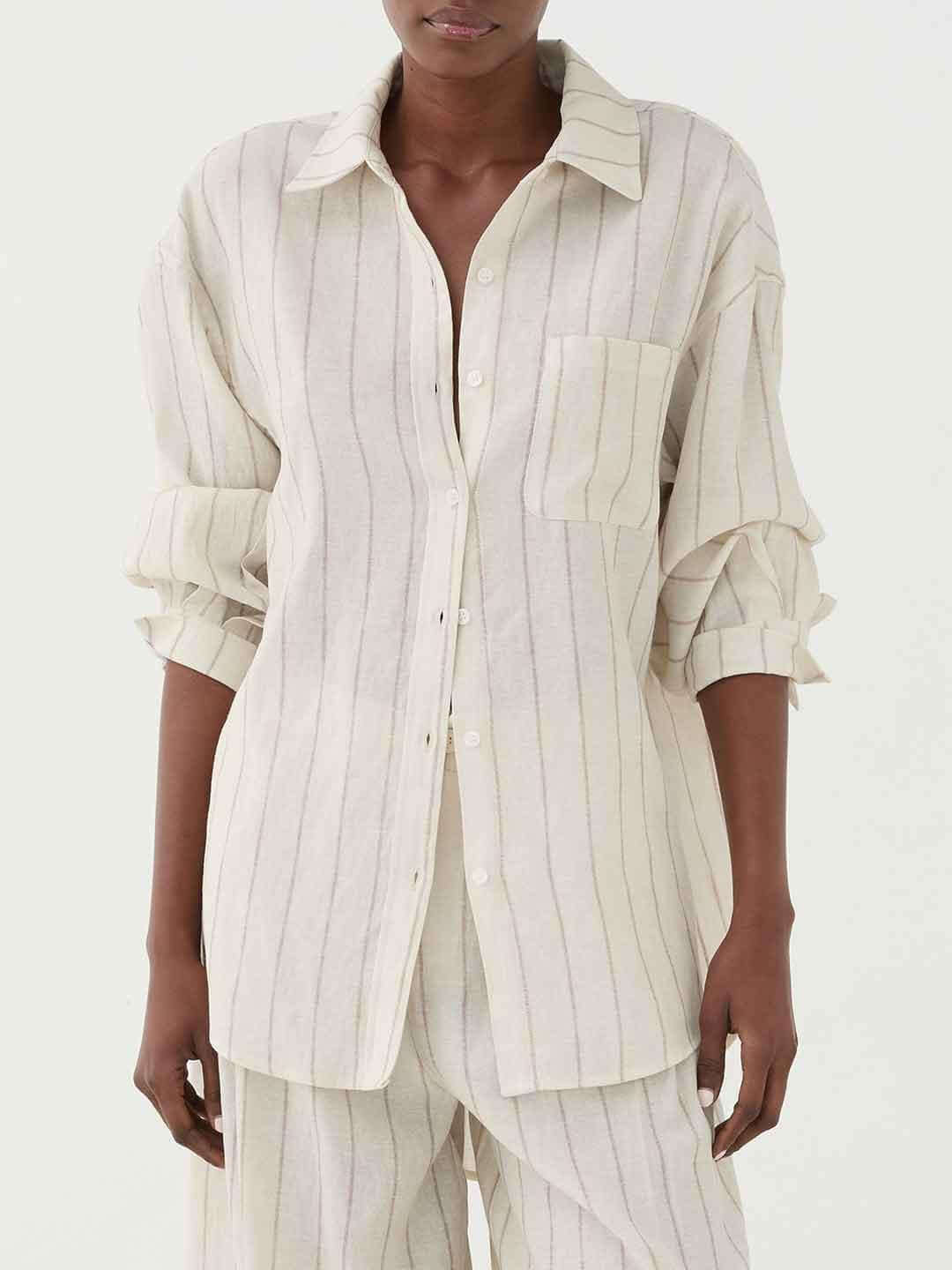 Eleh camicia panna a righe in lino SS260271 PANNA ELEH 