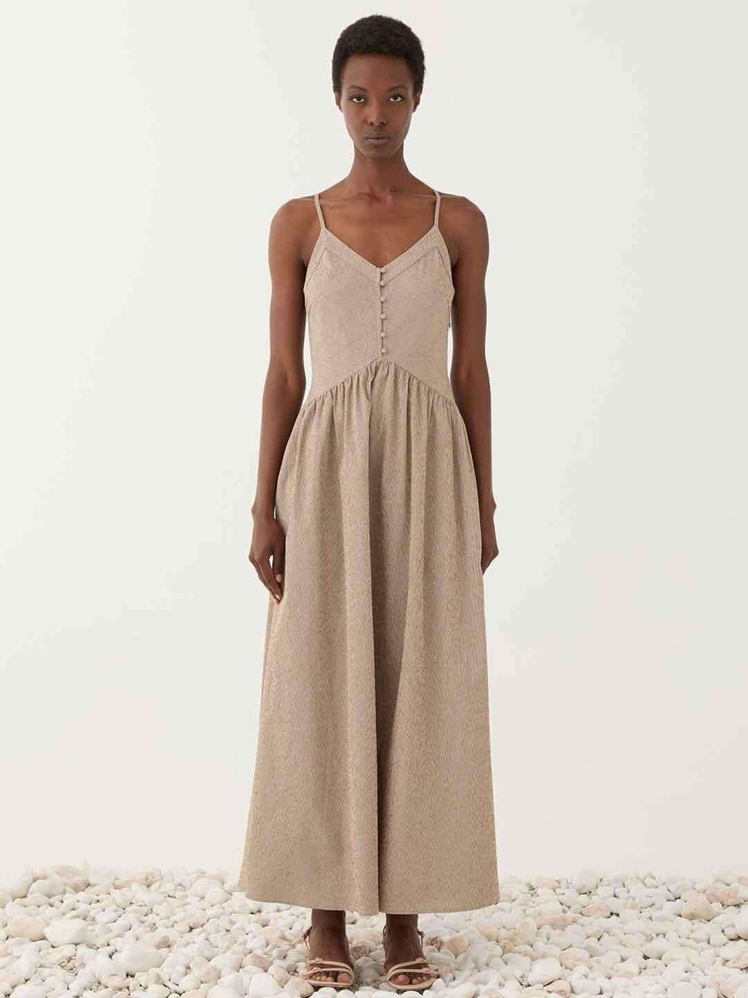 Eleh abito marrone a righe SS260222 MARRONE ELEH 