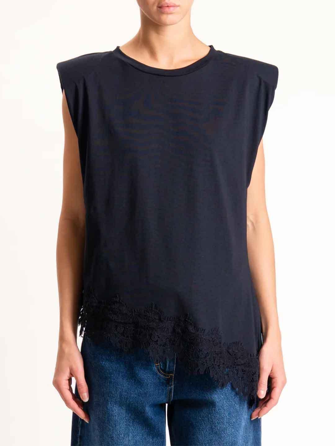 Tensione In t-shirt nero orlo in pizzo W25M456 NERO TENSIONE IN 