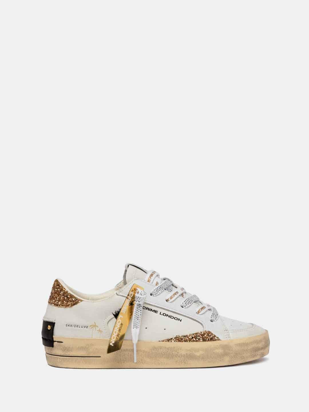Crime Sk8 Deluxe sneakers bianco con glitter oro 29102 BIANCO CRIME 