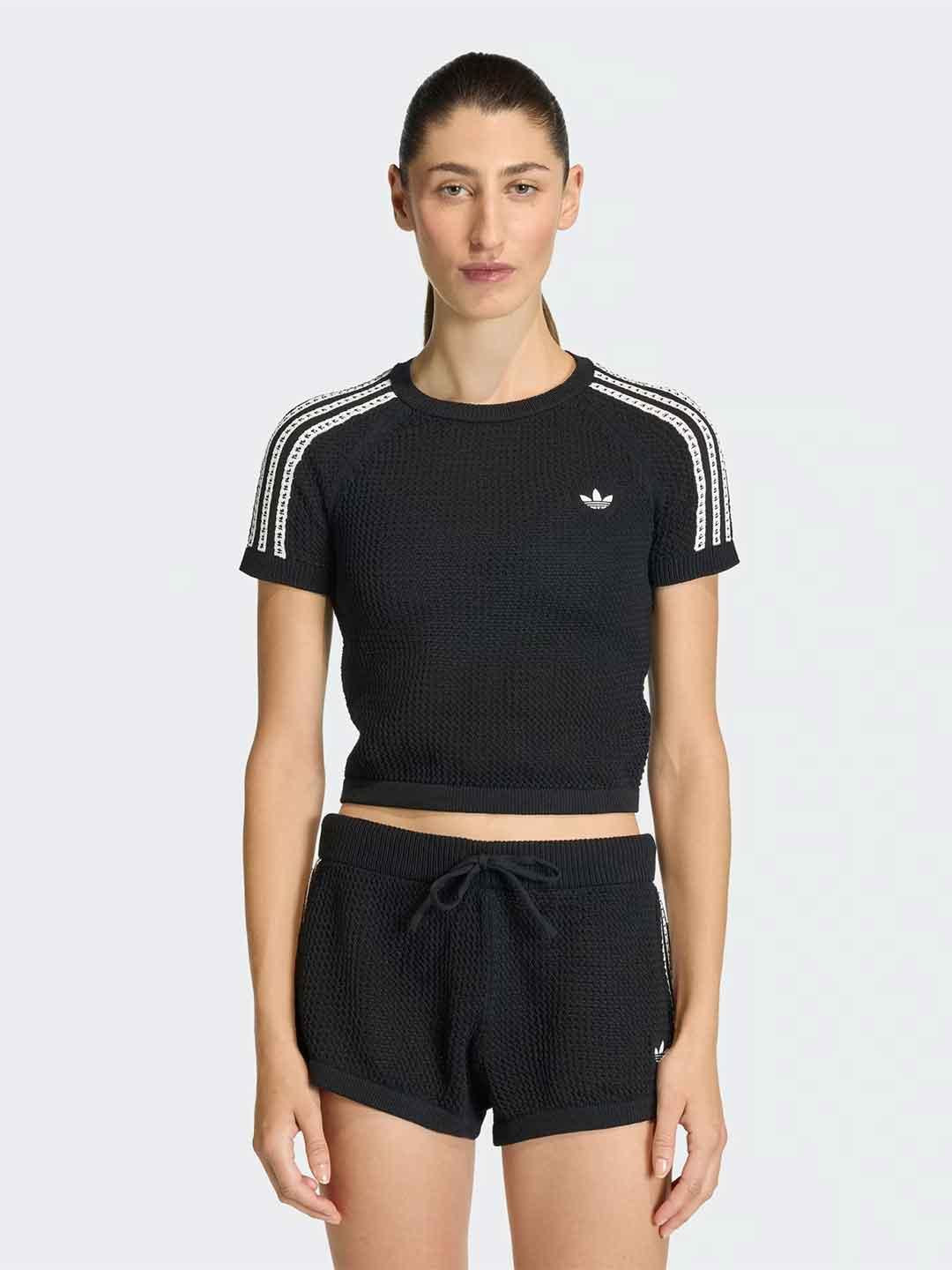 Adidas t-shirt nero in crochet KC6481 NERO ADIDAS 