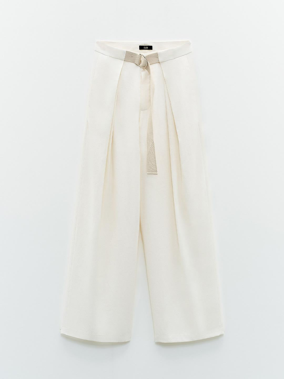 Eleh pantaloni panna con cintura 0007 PANNA ELEH 