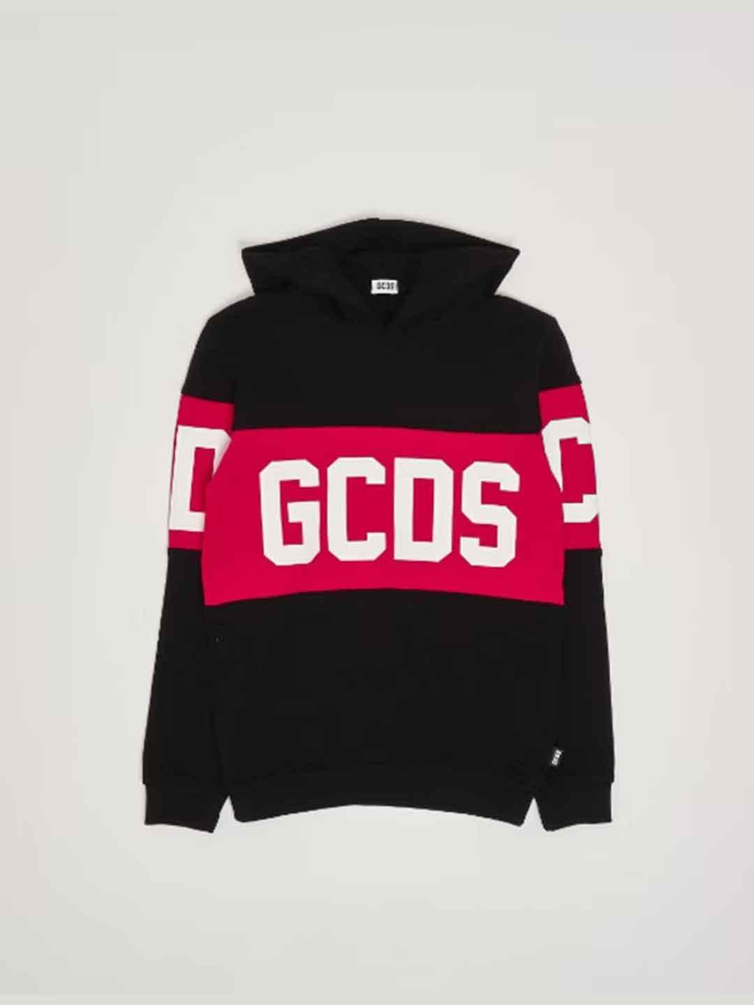 GCDS felpa kids nero con cappuccio e banda logo B2KU1926BA2 NERO GCDS 