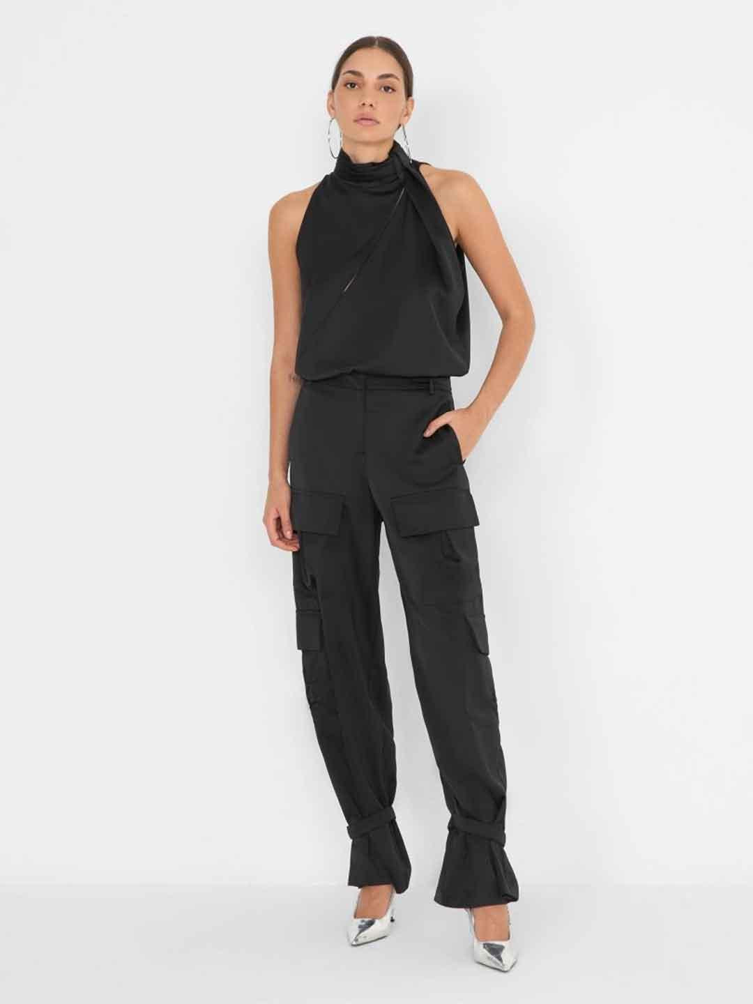 Silence pantalone nero cargo in raso SD2015SAT NERO SILENCE 