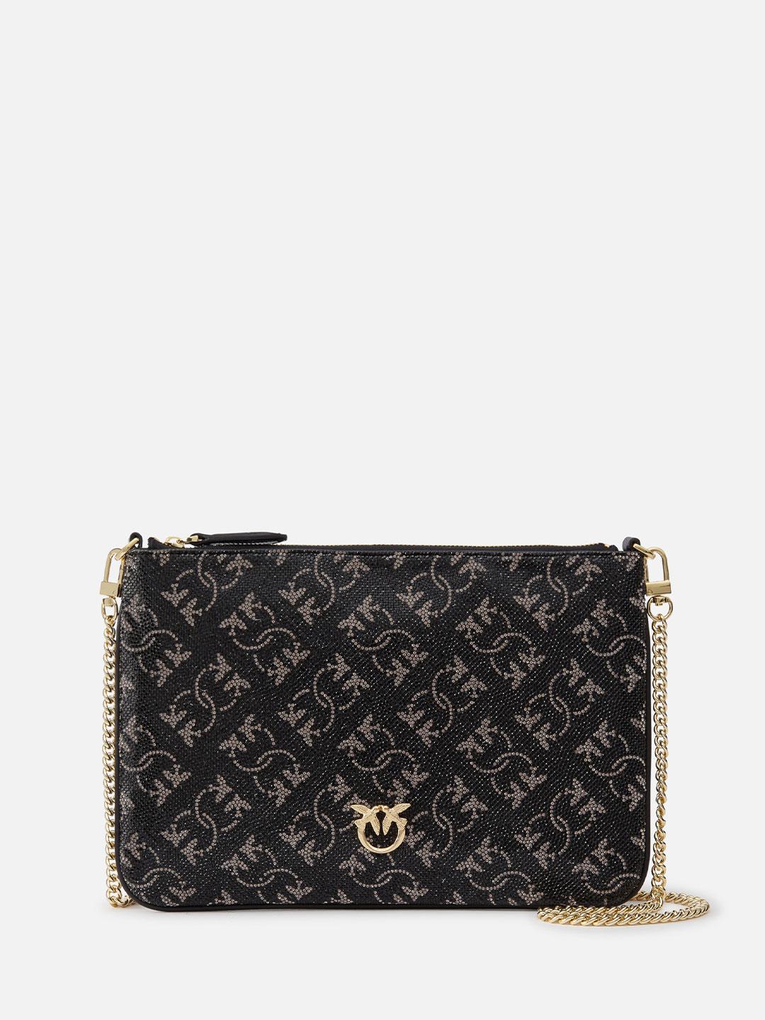 Pinko Strass Flat Classic Monogram borsa nero ricoperta di strass 100455 A20D NERO PINKO 