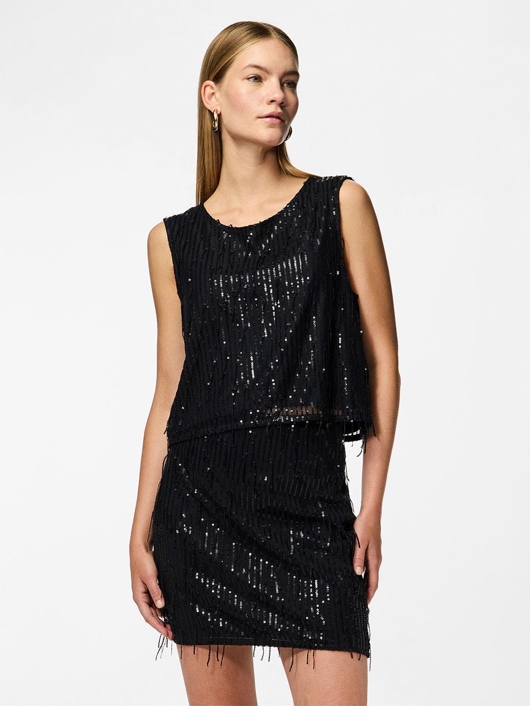 Pieces top nero con pailettes 17152917 NERO PIECES 