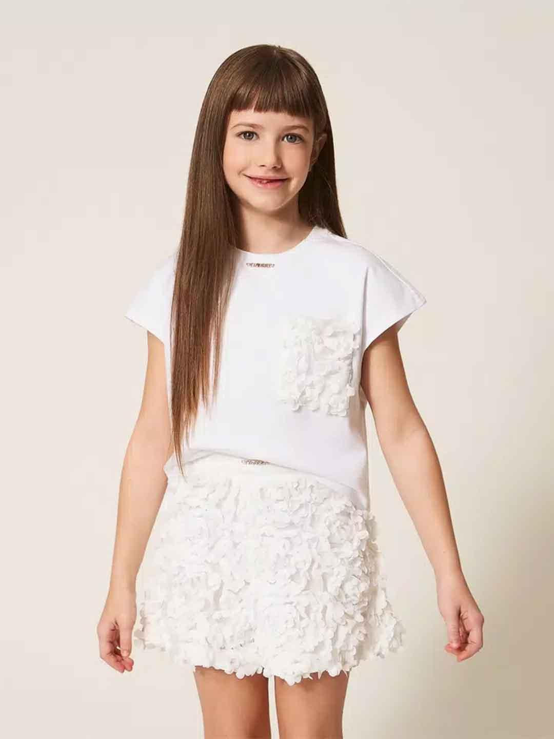 Twinset t-shirt kids bianco taschino con rose 261GJ2Q63 BIANCO TWINSET 