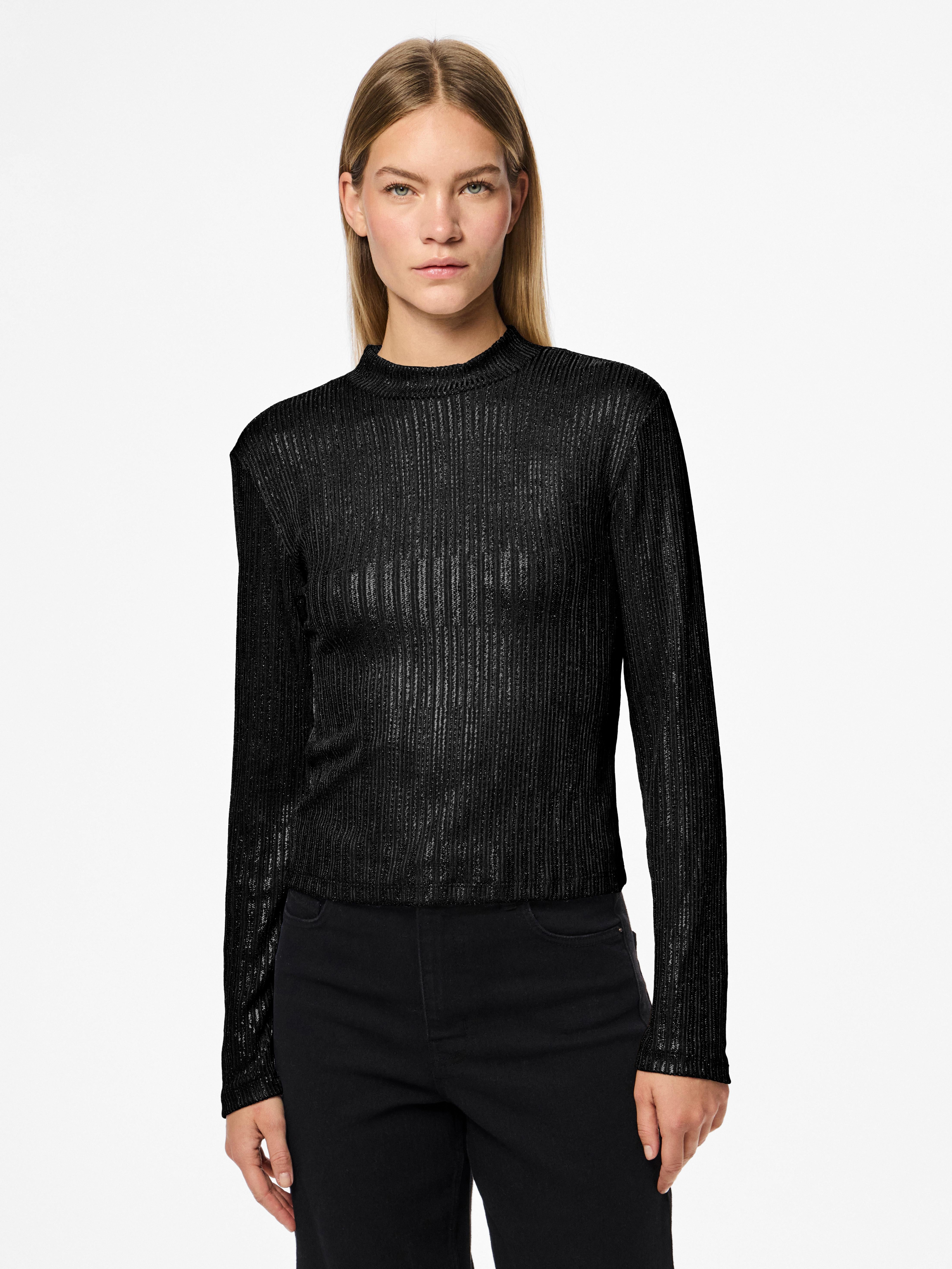 Pieces top nero collo alto glitterato 17153603 NERO PIECES 