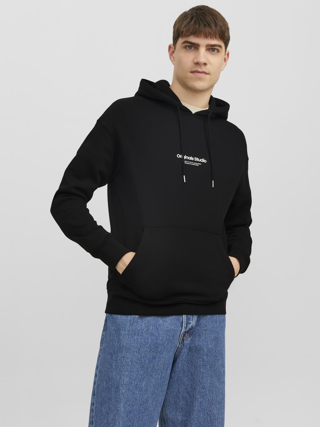 Jack&Jones felpa nero con cappuccio 12241687 NERO JACK & JONES 