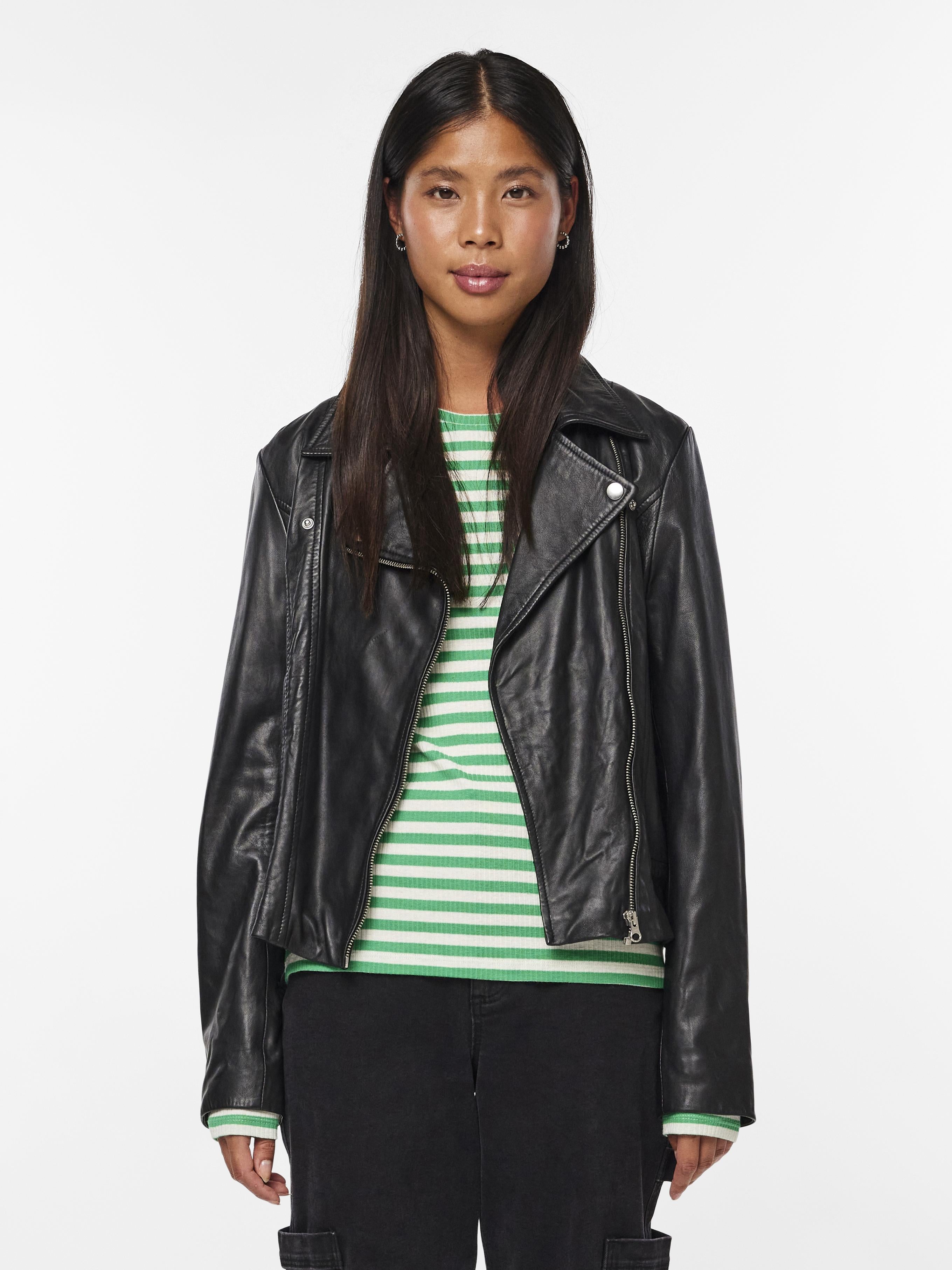 Pieces giubbino nero in pelle crop 17196570 NERO PIECES 
