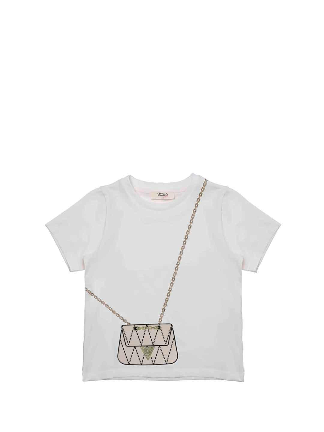 Vicolo t-shirt kids bianco con stampa borsa 3146MZ00225 BIANCO VICOLO 
