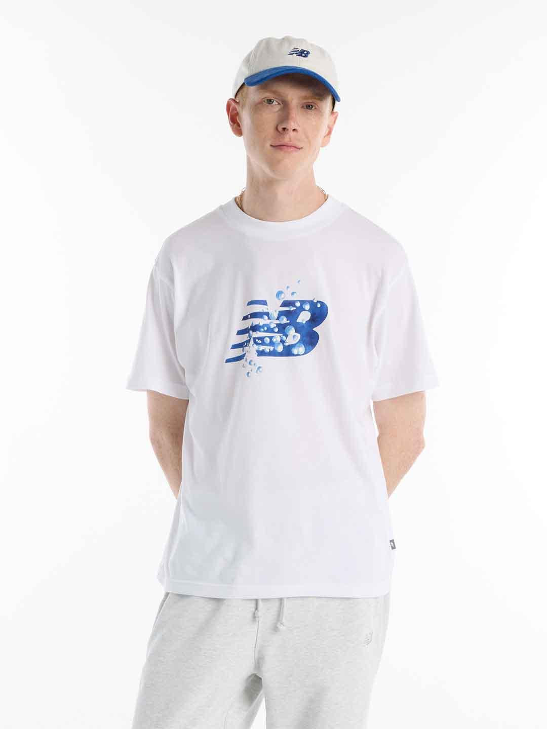 New Balance t-shirt bianco con logo blu MT61Z286 BIANCO NEW BALANCE 
