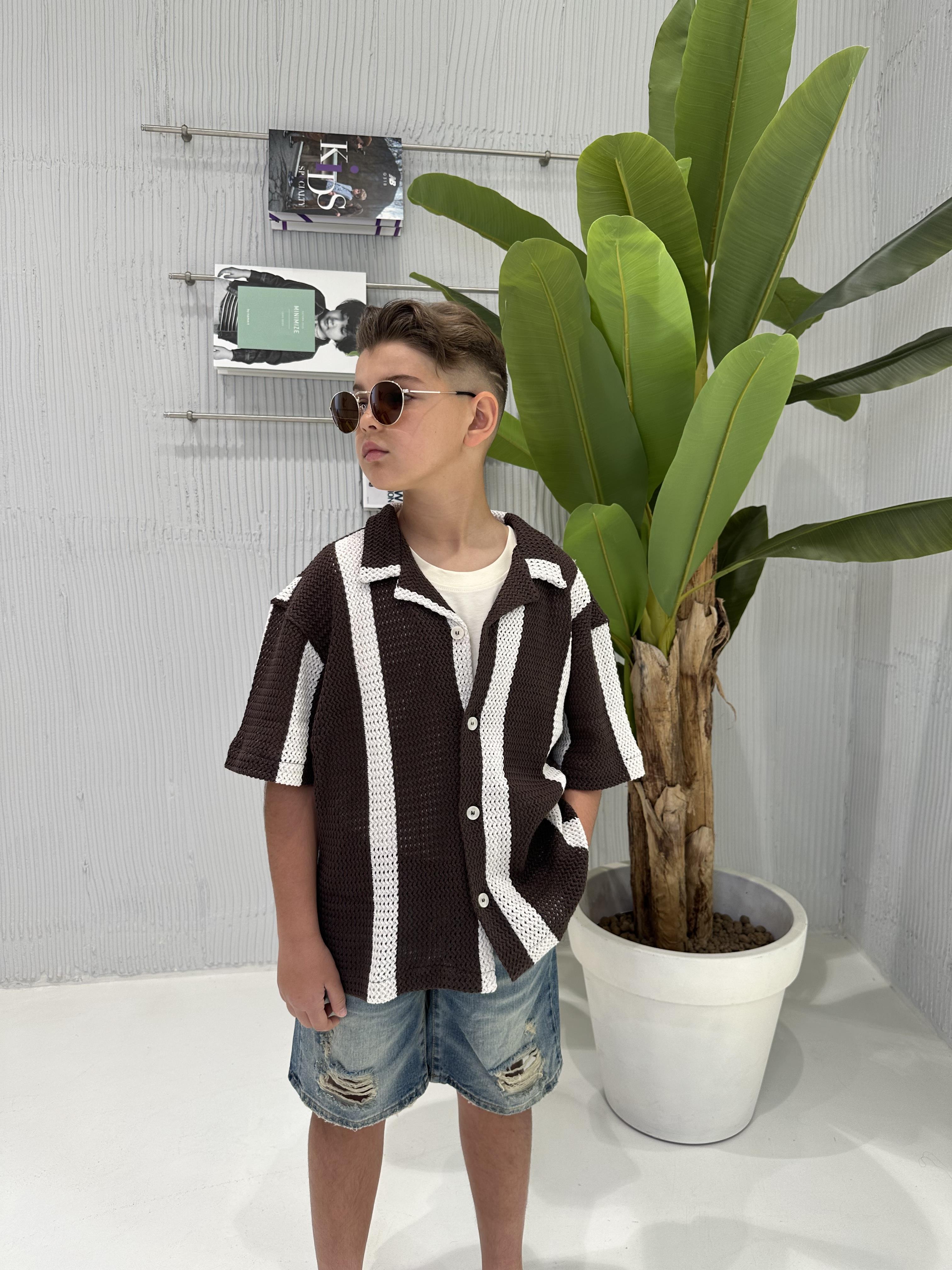 I'M Brian camicia kids marrone a righe traforata CA3280J MARRONE I'M BRIAN 