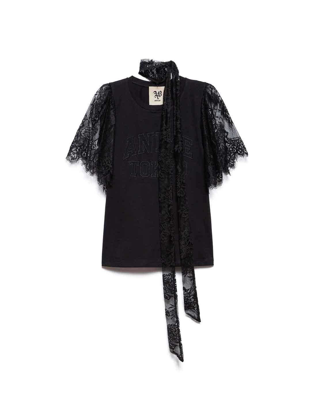Aniye By Urban Tokyo t-shirt nero con manica in merletto 185042 NERO ANIYE BY 