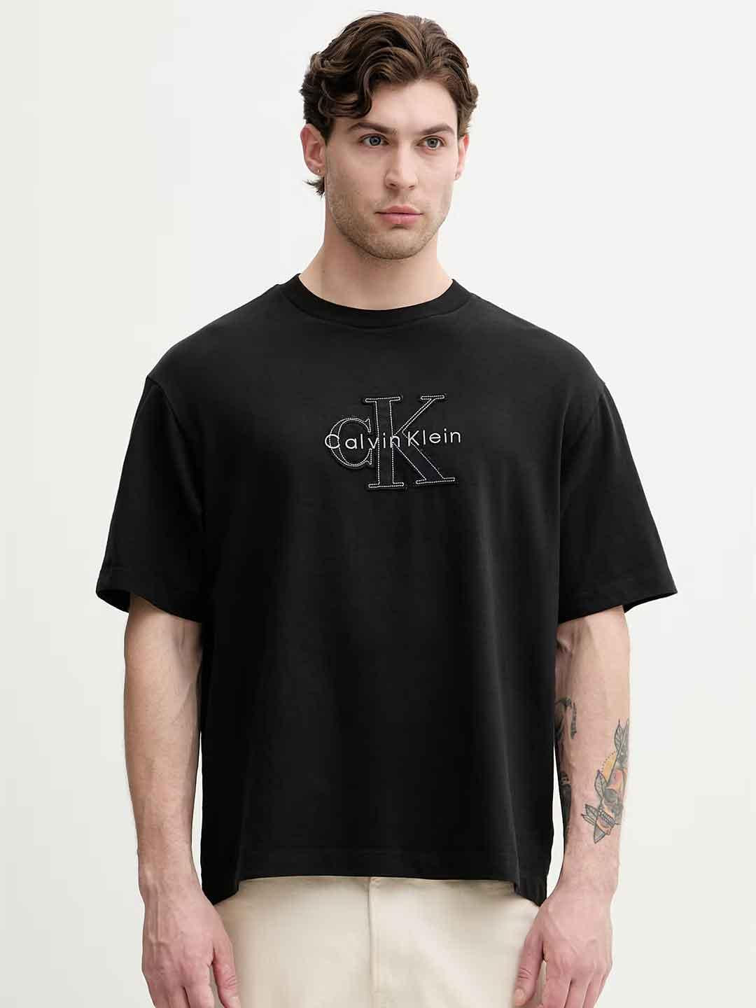 Calvin Klein t-shirt nero con ricamo logo bianco LV04RG814G NERO CALVIN KLEIN 