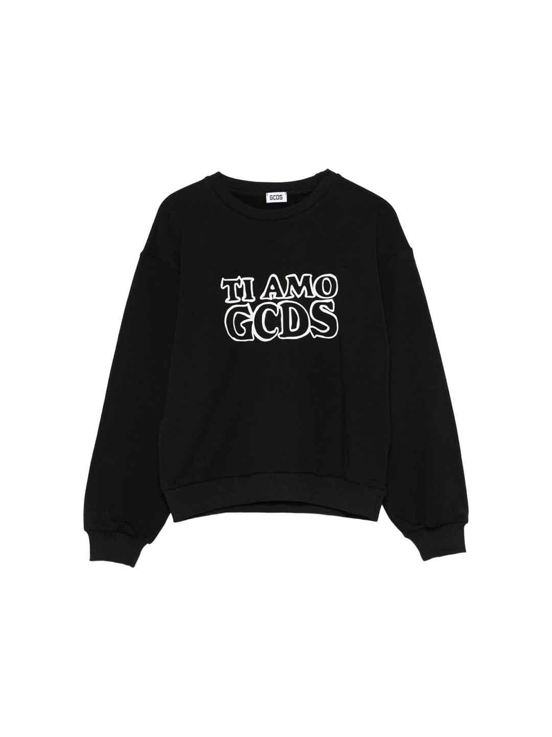 GCDS felpa kids nero girocollo con logo glitter B2JW1532BA5 NERO GCDS 