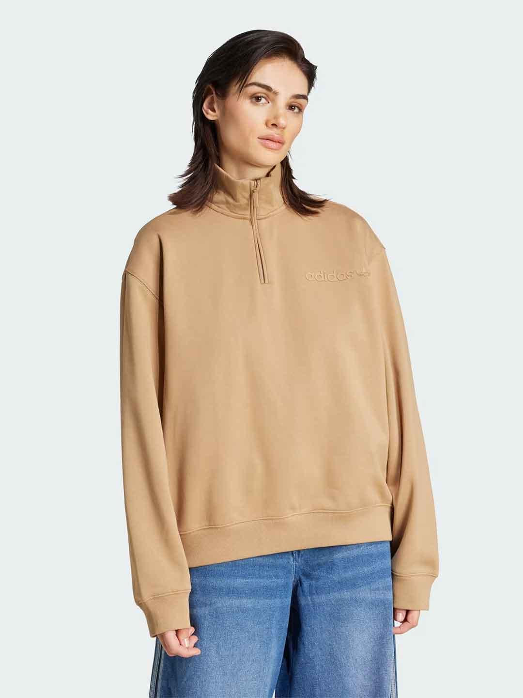 Adidas felpa beige con metà zip JW1024 BEIGE ADIDAS 