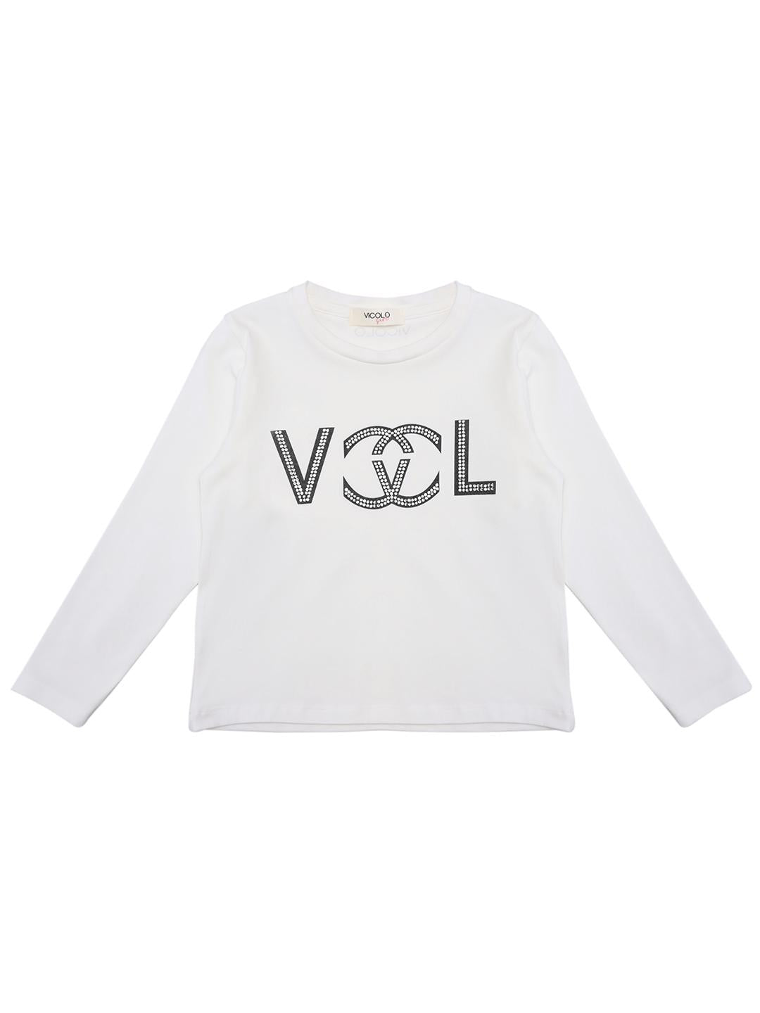 Vicolo maglia kids bianco con logo in strass 3141M00041 BIANCO VICOLO 