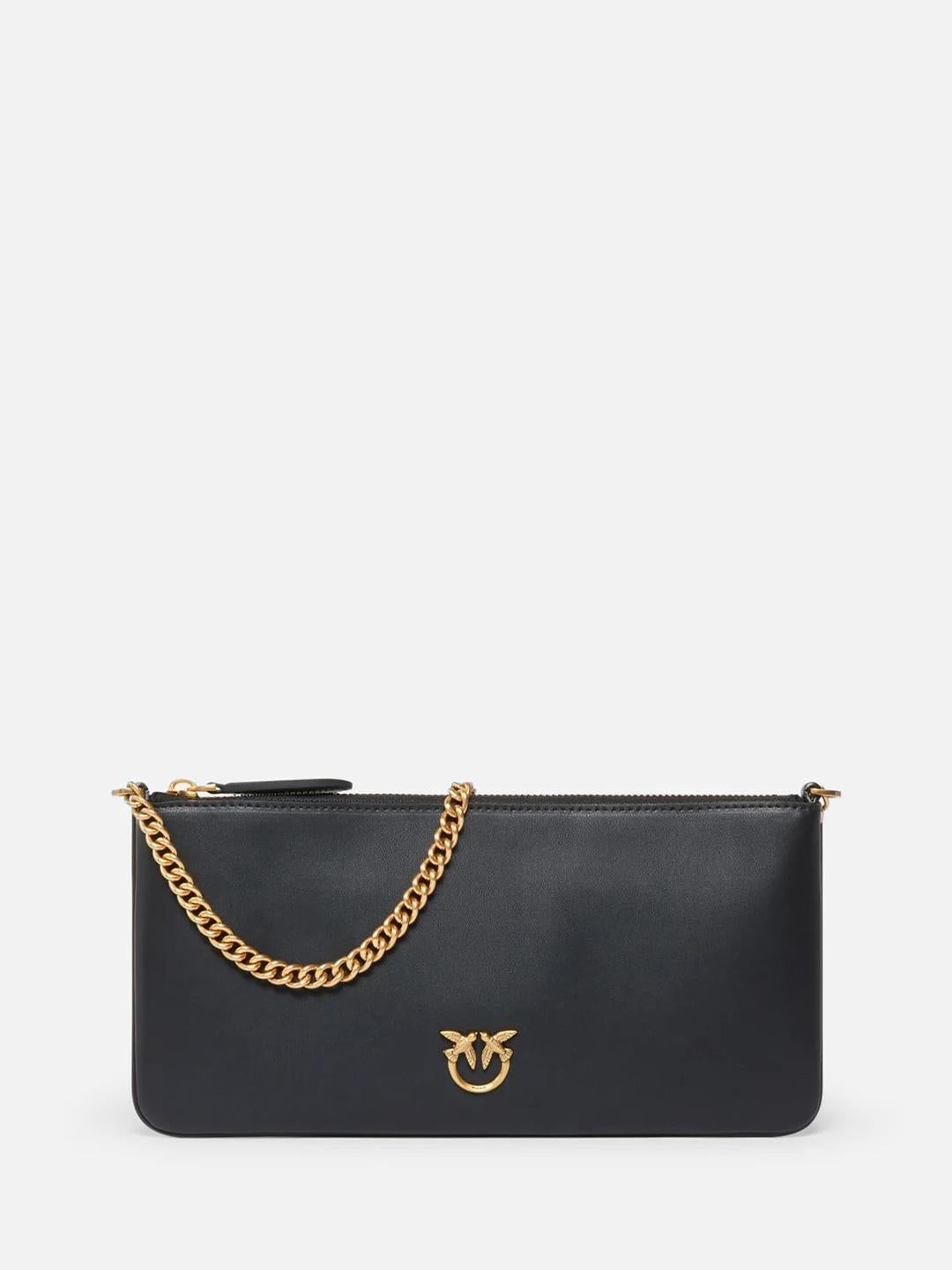 Pinko Horizontal Flat borsa nero con logo oro 102747 A0F1 NERO PINKO 