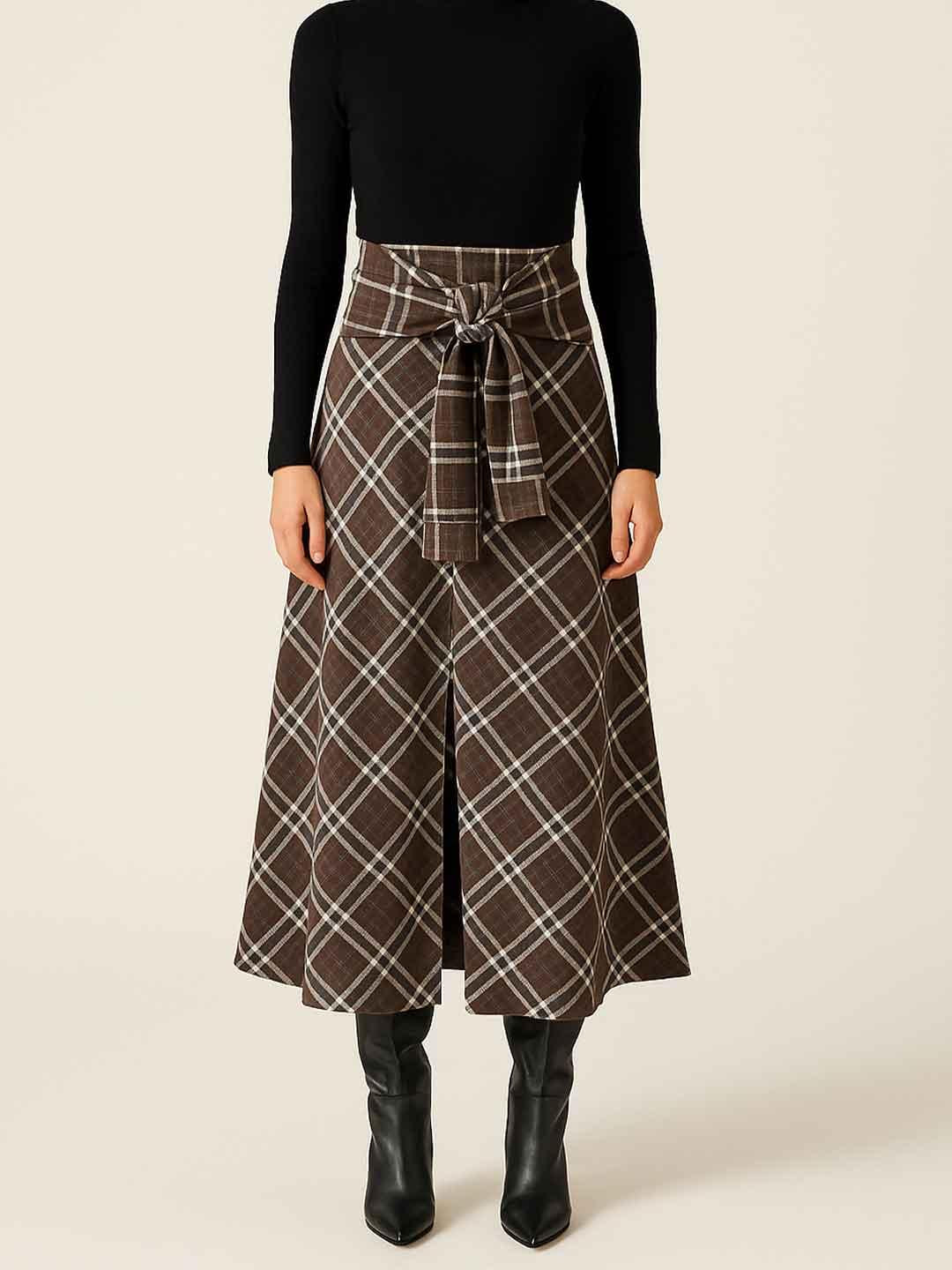 Motel gonna marrone a quadri lunga 106M MARRONE MOTEL 