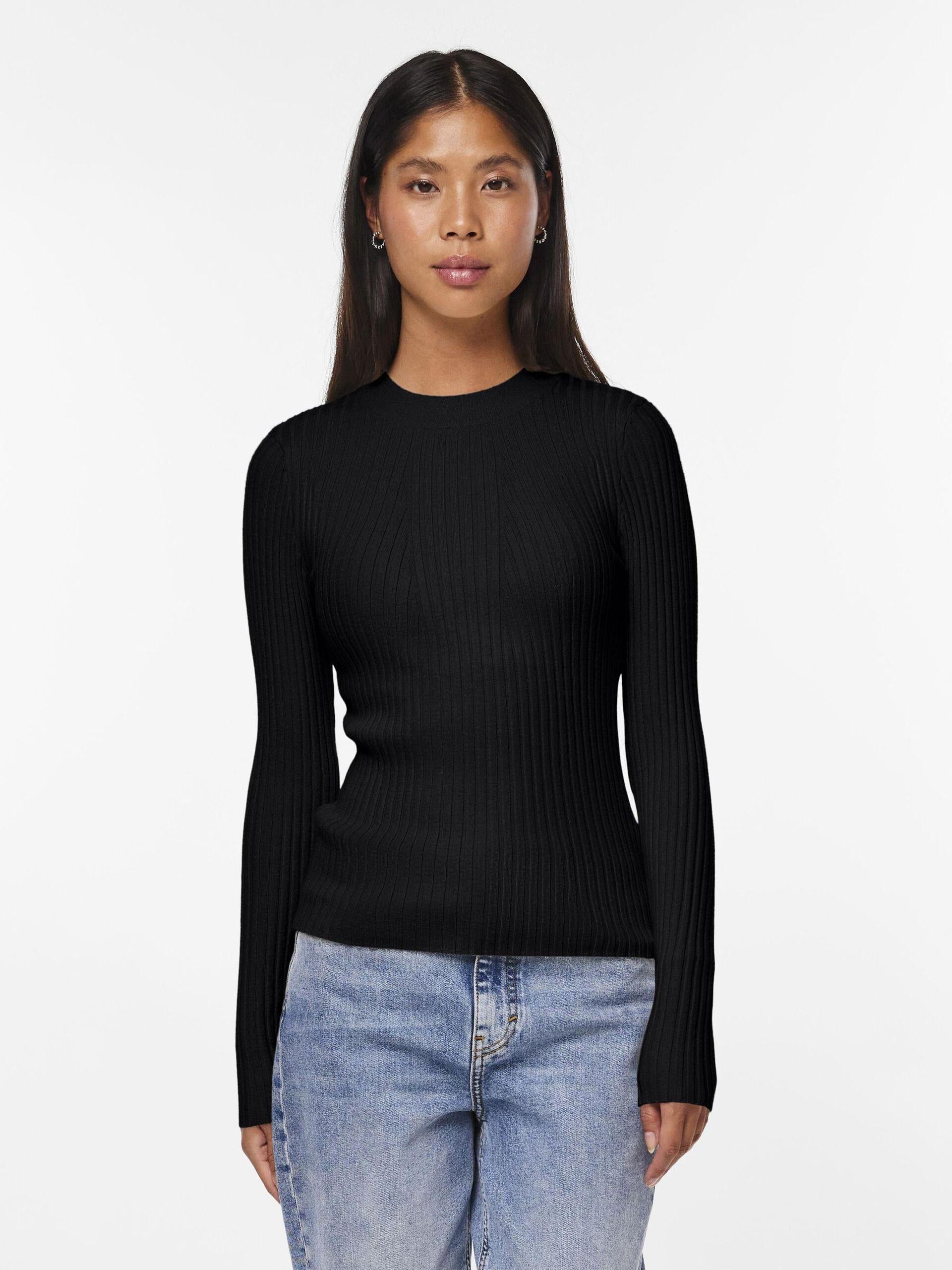 Pieces maglia nero a coste girocollo 17115047 NERO PIECES 