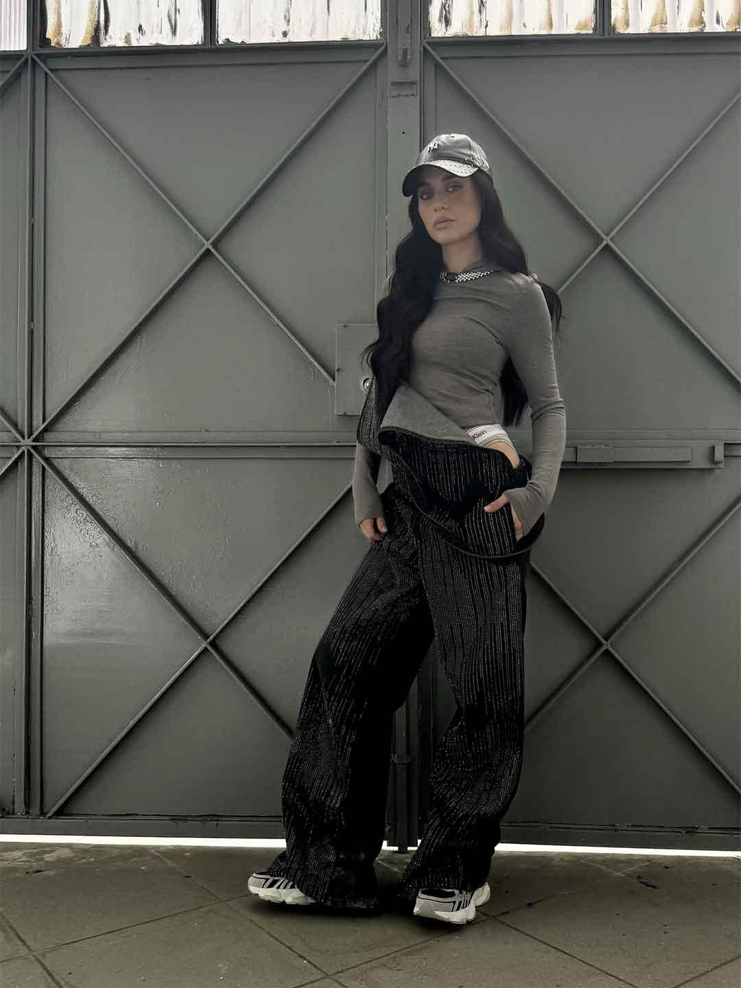 Silence salopette nero in denim con strass SI16 NERO SILENCE 