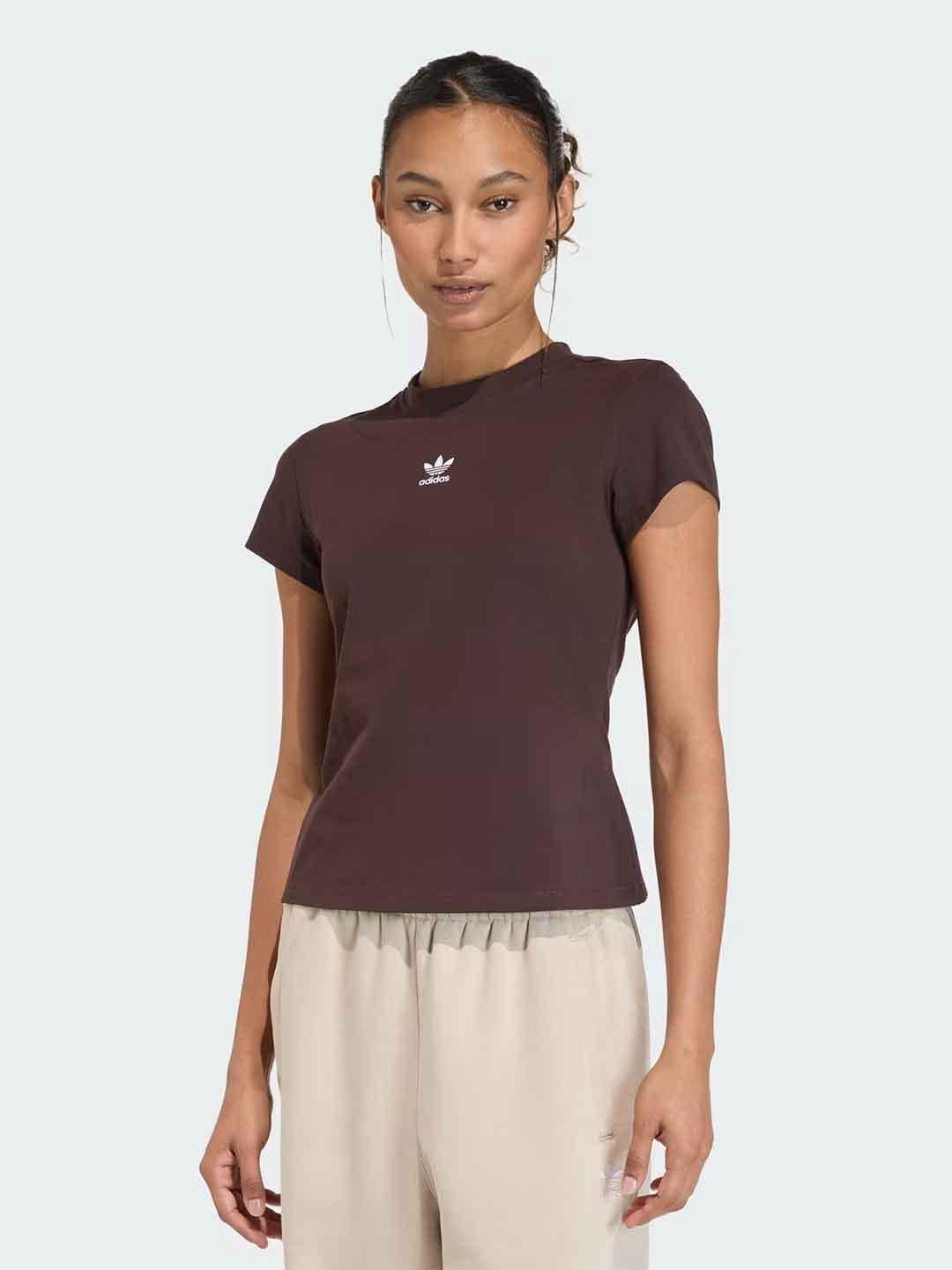 Adidas Essential t-shirt marrone con logo bianco KH4261 MARRONE ADIDAS 