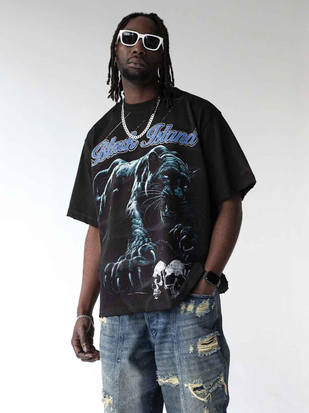 Black Island t-shirt nero con grafica blu ADA1990 NERO BLACK ISLAND 