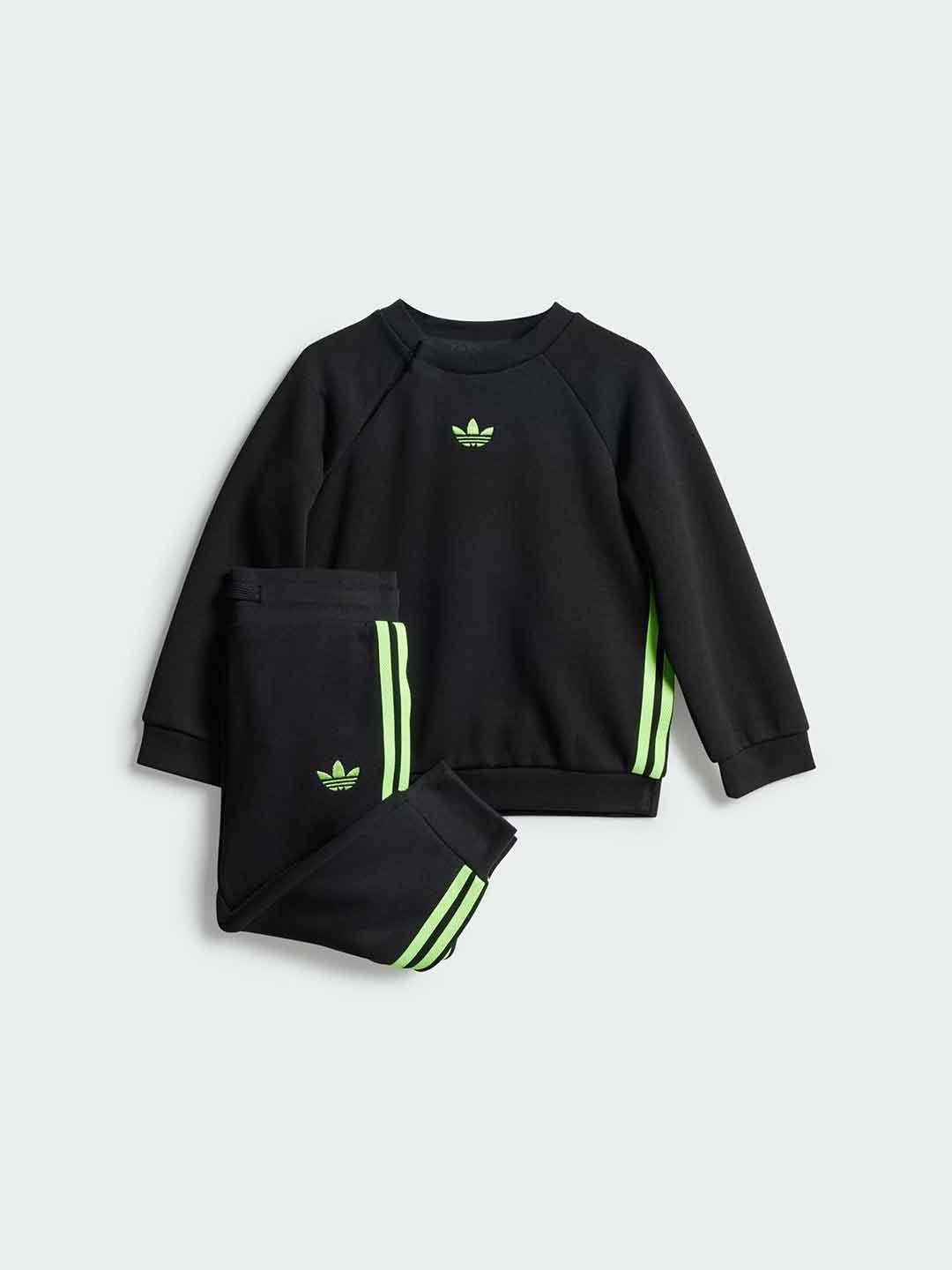 Adidas coordinato kids nero con banda verde JW5310 NERO ADIDAS 