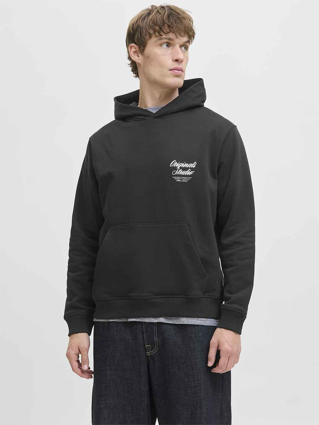 Jack & Jones felpa nero con cappuccio 12283054 NERO JACK & JONES 
