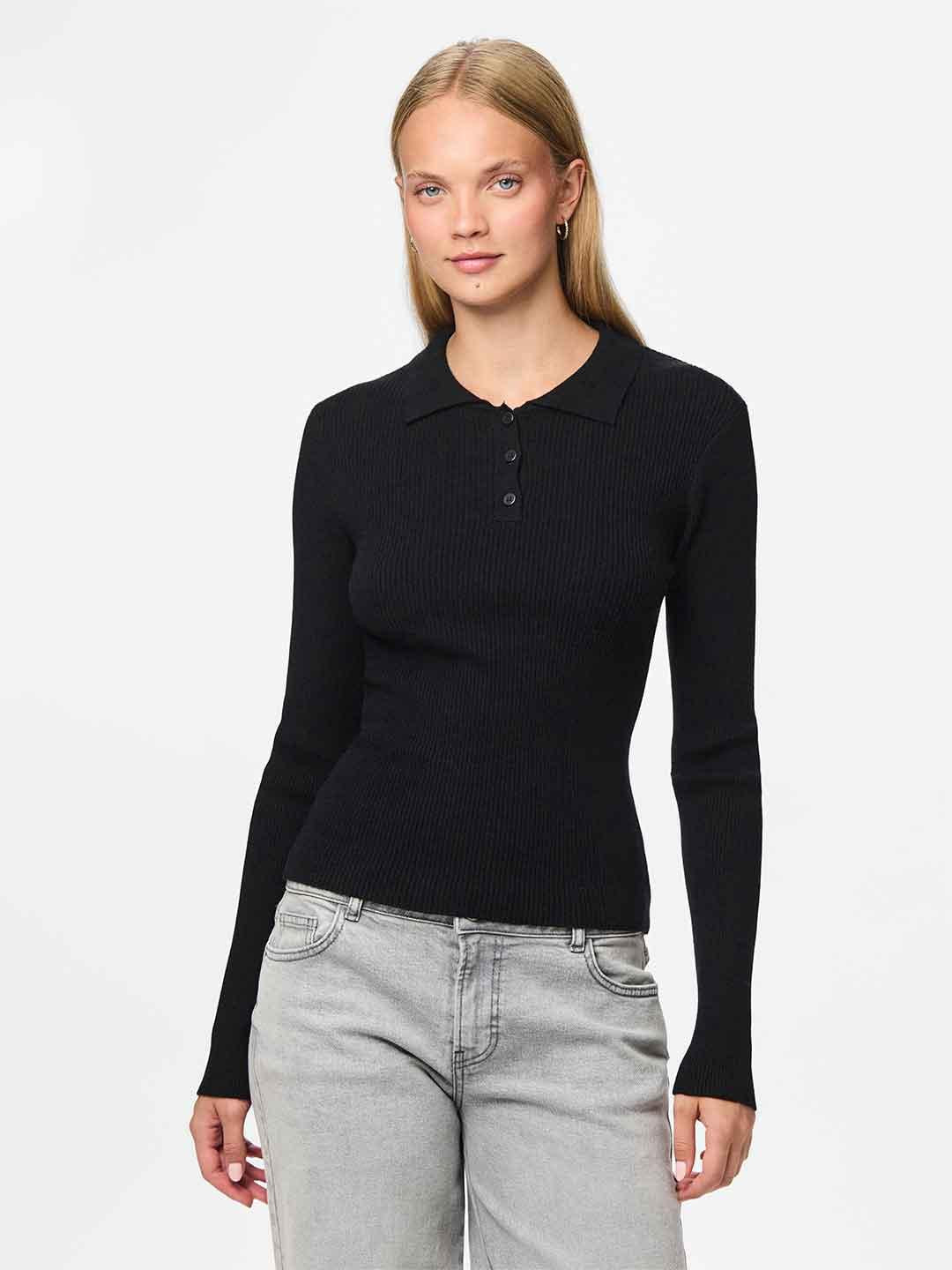 Pieces maglione nero a coste 17161853 NERO PIECES 