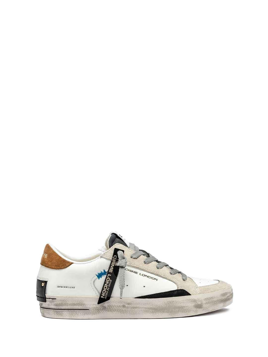 Crime Sk8 Deluxe sneakers bianco con tab cuoio 11108 BIANCO CRIME 