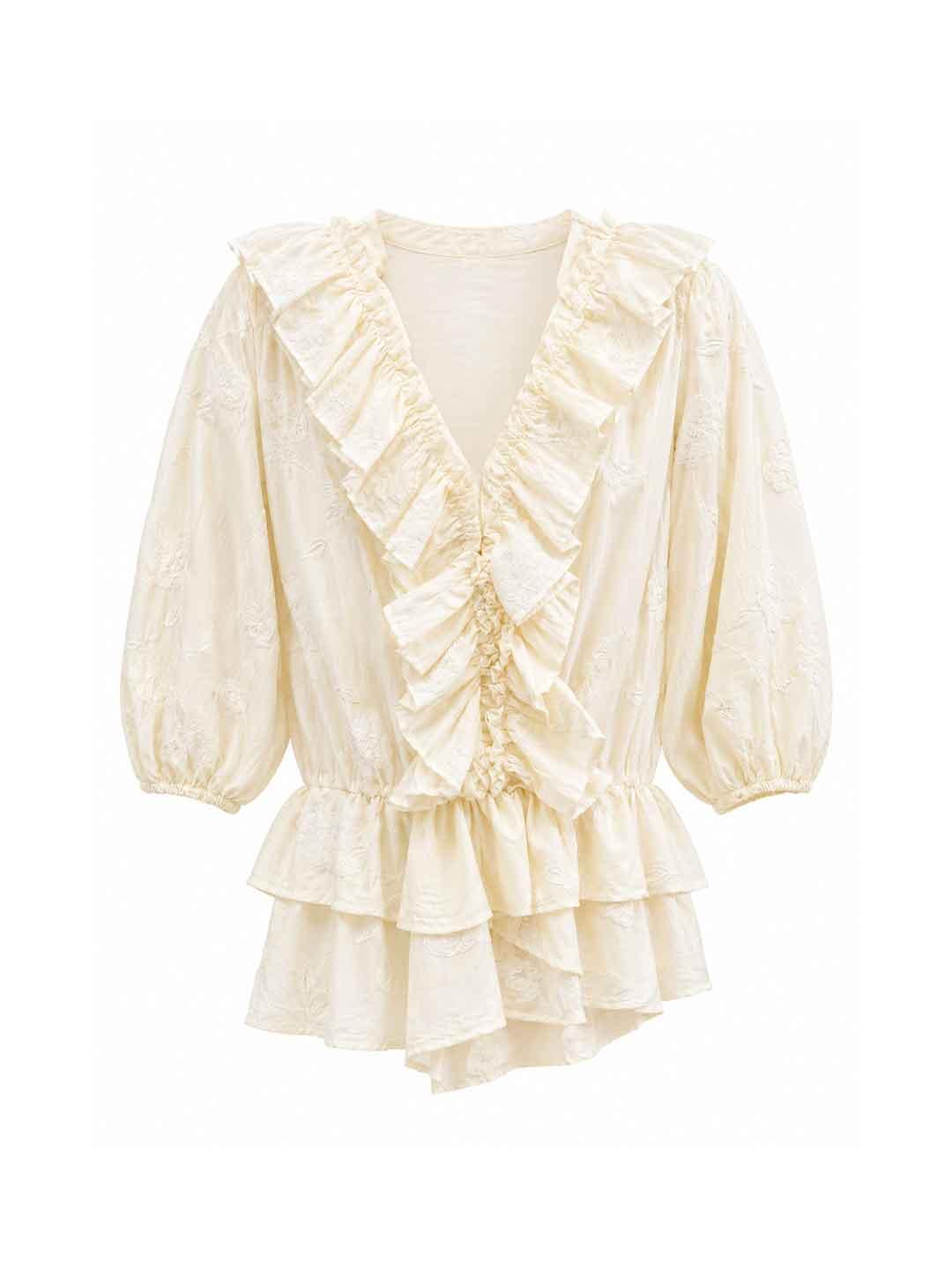 Pype camicia kids bianco con ricami e volant 2-14 anni CARAIBI BIANCO PYPE 