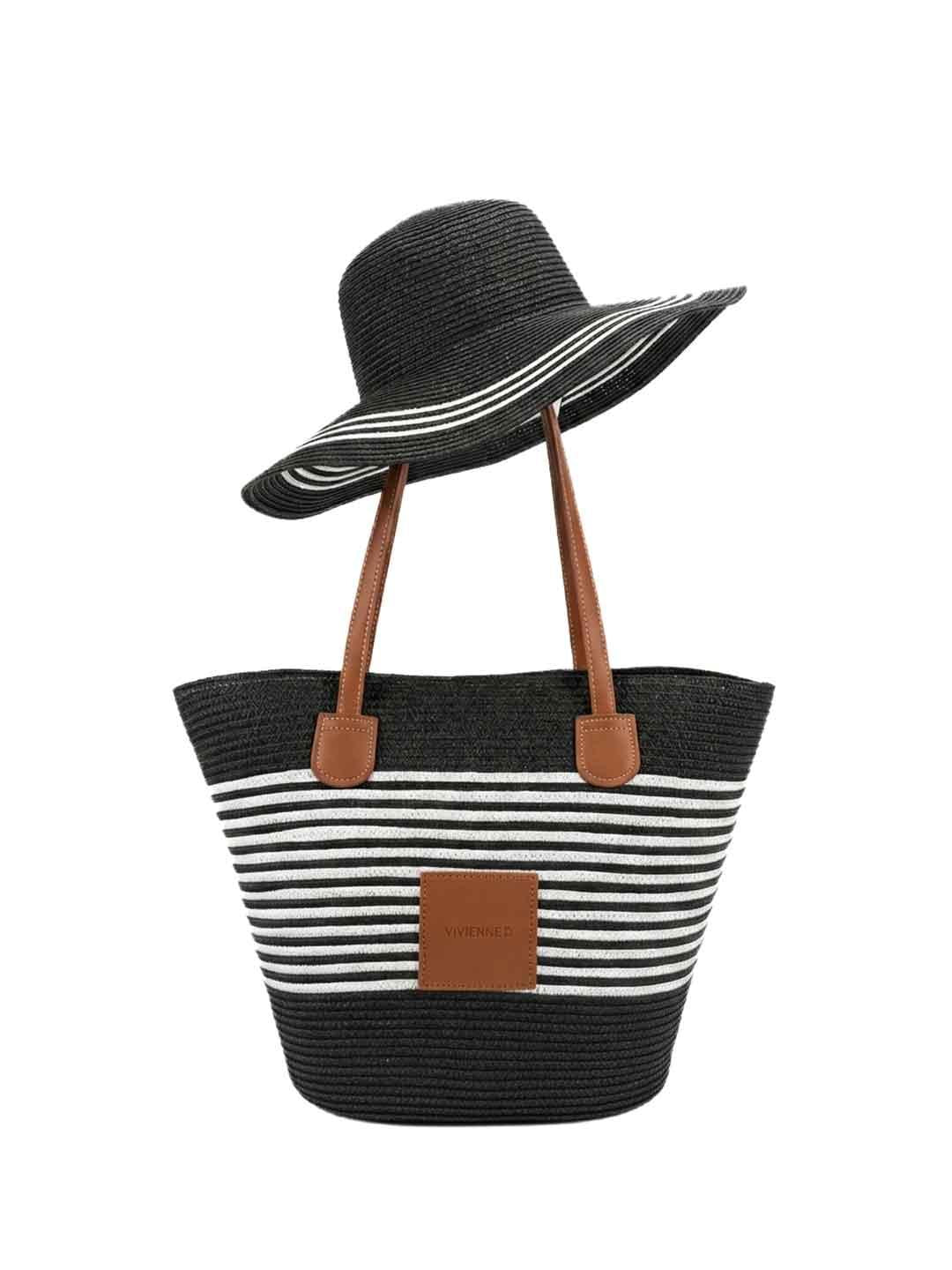 Vivienne D coordinato nero  borsa e cappello in rafia VBB274 NERO VIVIENNE D 